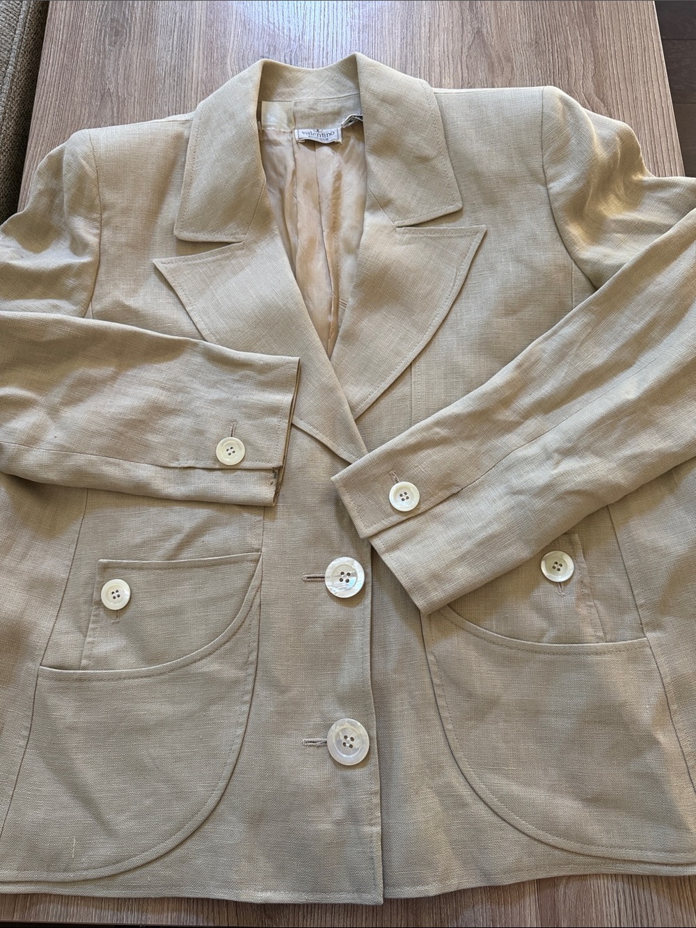 Valentino Light Beige Linen-Blend Tailored Blazer